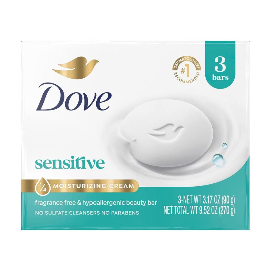 Verified package image for Dove Sensitive Skin Beauty Bar Soap, 3.17 oz, 3 Count