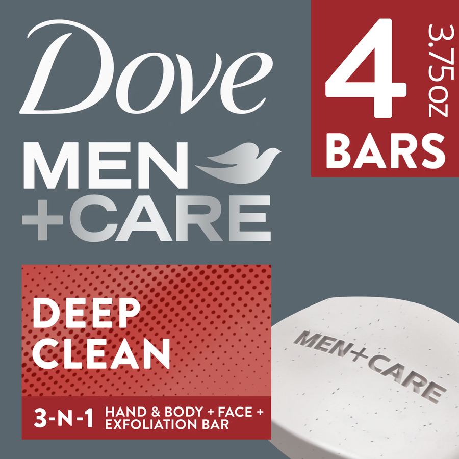 Verified package image for Dove Men+Care Deep Clean Body & Face Bars, 3.75 oz, 4 Count
